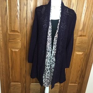 Studio Works Purple/Black Knitted Open Cardigan